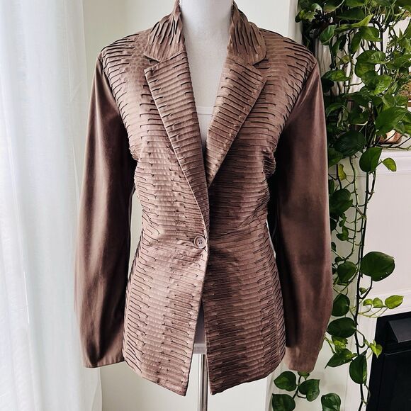 Erin London Jackets & Blazers - Erin London Brown Satin Textured Lightweight Shimmery Blazer Jacket - Large